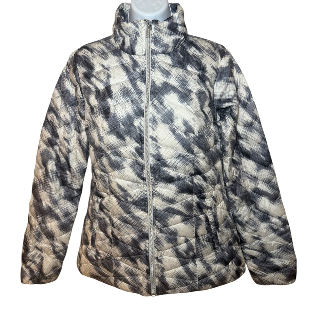 Athleta Altitude Lightweight Goose Down Puffer Jacket Women XS Full Zip Abstract